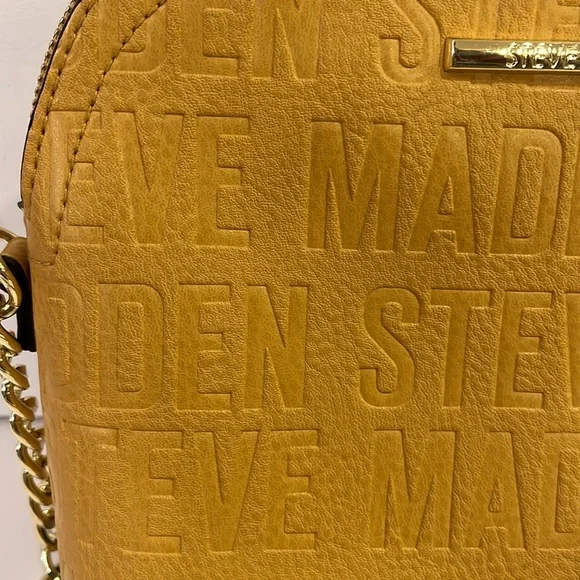 Steve Madden cross body purse faux leather yellow embossed spell out handbag - Picture 5 of 16